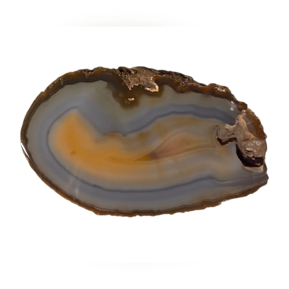 Natural Polished Thick Slice of Gold and Cream Agate Rough Edges Protective Felt